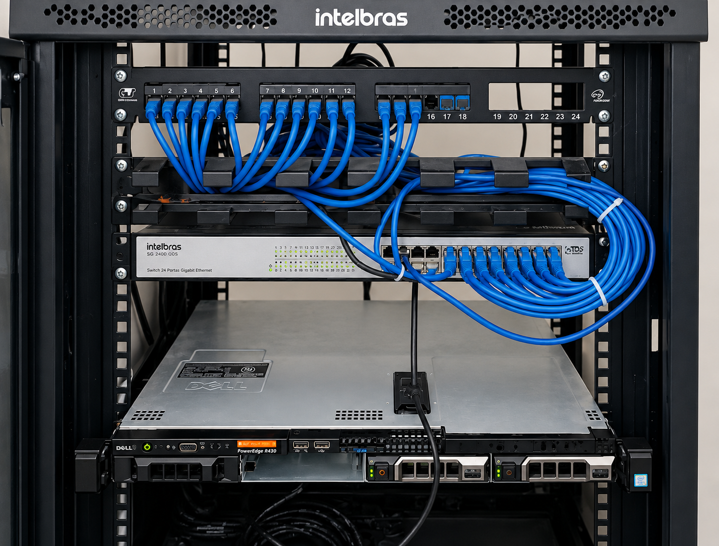 Rack de rede e servidor